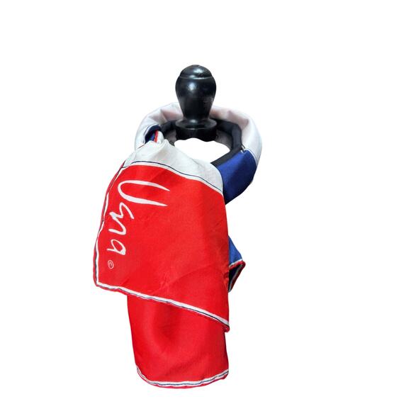 Vintage Vera Neumann Red White Blue geometric Scarf 100% Silk 30 x 30 with logo - Picture 4 of 5